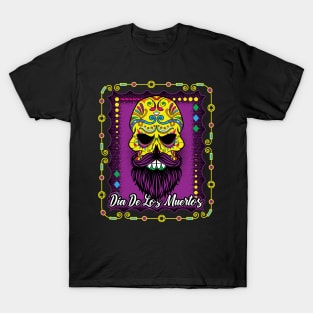 Sugar Skull Beard Yellow Day of The Dead T-Shirt